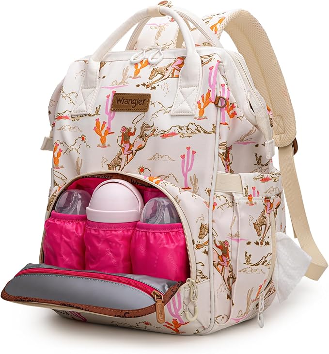 Wrangler Diaper Bag Backpacks Western Backpack Purses Multi-function Baby Bags for Mom with Waterproof Changing Pad & Pacifier Case