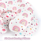Nursing Pillow Cover 2 Pack Soft & Adorable Slipcovers for Breastfeeding Pillows, Comfortable Stretchy Feeding Pillow Covers for Baby Girls Boys Newborn, Removable Pillow Case (Rainbow)