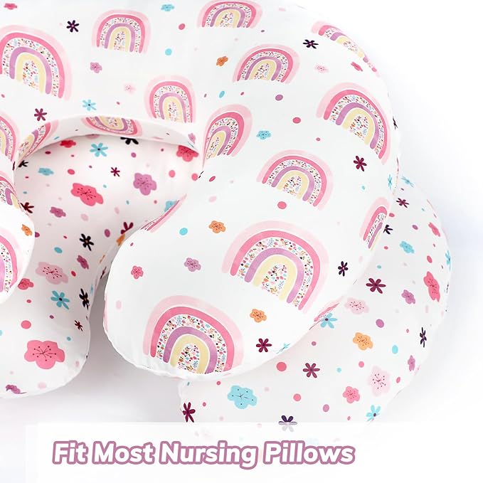 Nursing Pillow Cover 2 Pack Soft & Adorable Slipcovers for Breastfeeding Pillows, Comfortable Stretchy Feeding Pillow Covers for Baby Girls Boys Newborn, Removable Pillow Case (Rainbow)