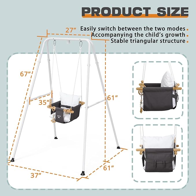 2-in-1 Baby Jumper & Swing - Foldable Stand, Stable Toddler Swing Set for Indoor & Outdoor Use