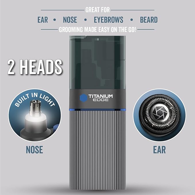 Microtouch Titanium Edge Ear & Nose Trimmer – Dual Rotary Blade Heads with Light – Water Resistant – Travel Friendly – Durable Design – Titanium Coated Blades for Precise, Comfortable Grooming
