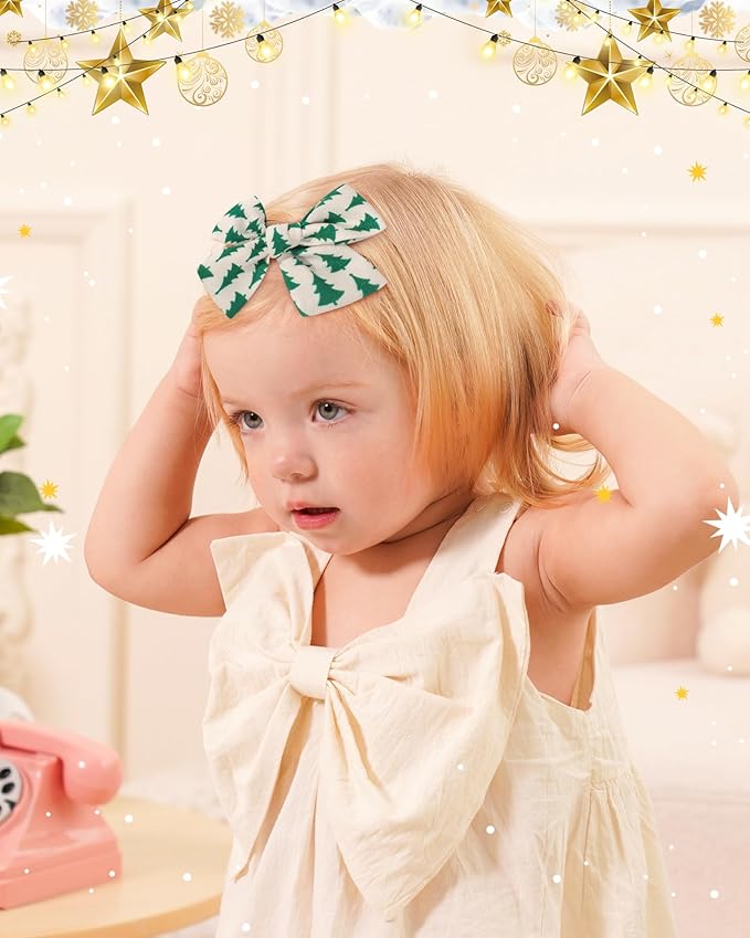 doboi 6PCS Christmas Baby Girls Headbands Hair Bows Nylon Cotton Linen Hairbands Fine Handmade Hair Accessories for Newborn Infant Toddlers Little Girls- Red Green Plaid