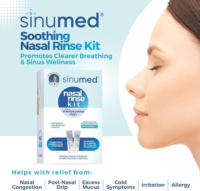 Sinus Rinse, 60PK Refill Nasal Rinse Packets with NAC and Saline, Helps with Allergy, Congestion, Cold Symptoms