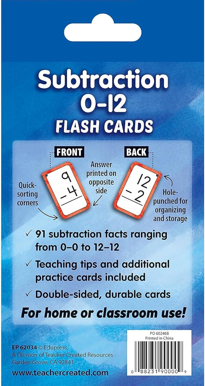 Teacher Created Resources Subtraction 0–12 Flash Cards (EP62034)