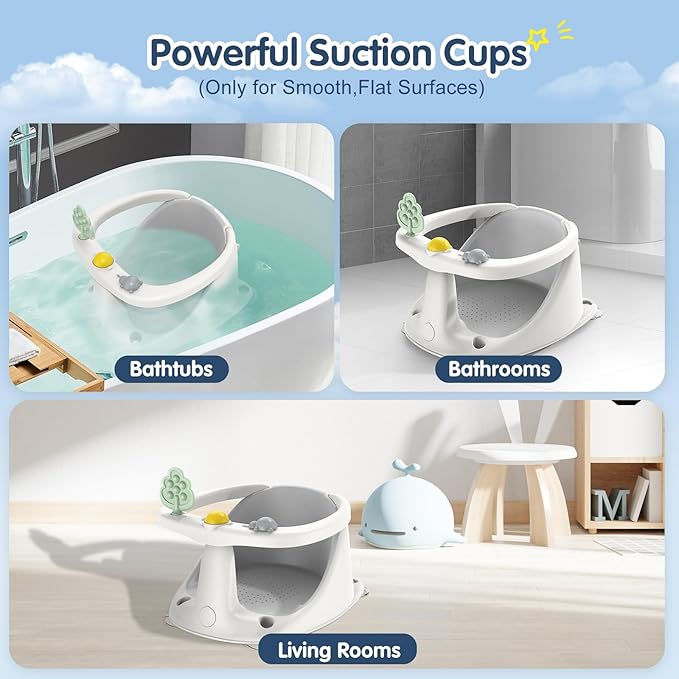 Baby Bath Seat for Babies 6 Months & Up, Non-Slip Bath Seats for Babies Sitting up,Bath tub Seat with Suction Cups,Safe & Comfortable Bath Chair Baby, Gray