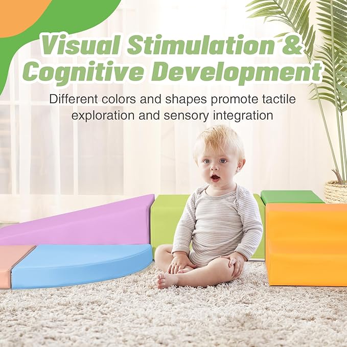 6-Piece Foam Climbing Blocks for Toddlers: Baby Foam Climbing Gym PU Leather Colorful Indoor Toy Building Blocks