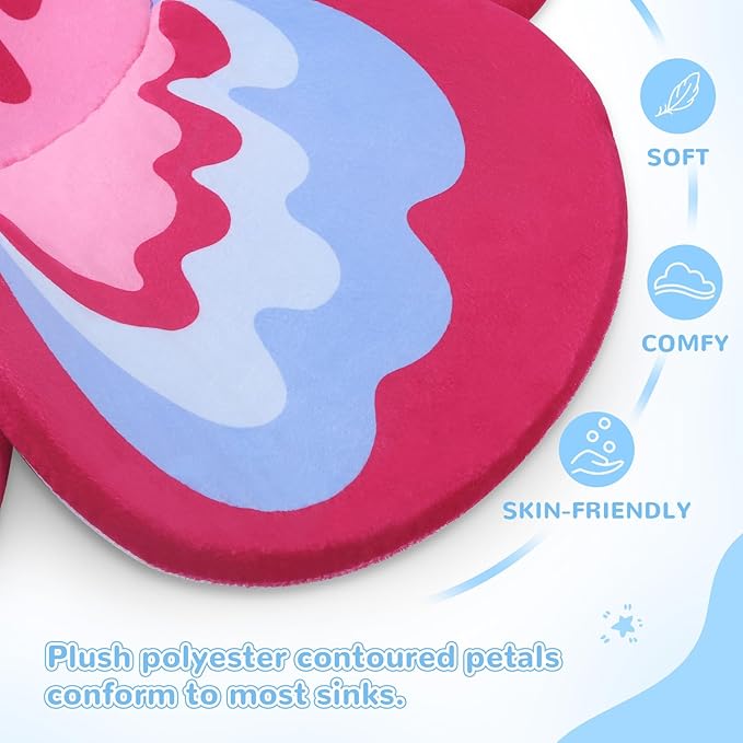 Premium Baby Bath Pad with Butterfly Flower - Ultra Soft & Quick Dry Bathtub Mat for Newborns, Anti-Slip Sink Cushion (Red-Blue)