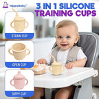 Silicone Transition Sippy Cup for 6+ month old | Includes 1 Toddler straw cup & 1 Baby Sippy Cup with Handles 5 oz | Perfect for Baby Led Weaning (Cream/Rose Quartz, 5 oz)