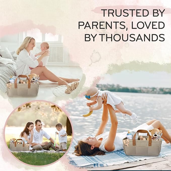 KiddyCare Diaper Caddy Organizer Cart for Nursery Baby Basket Gift for Boy/Girl | Diaper Caddy for Changing Table Basket Organizer with Dividers | Caddy for Baby Stuff Breast Pump Caddy - Regular