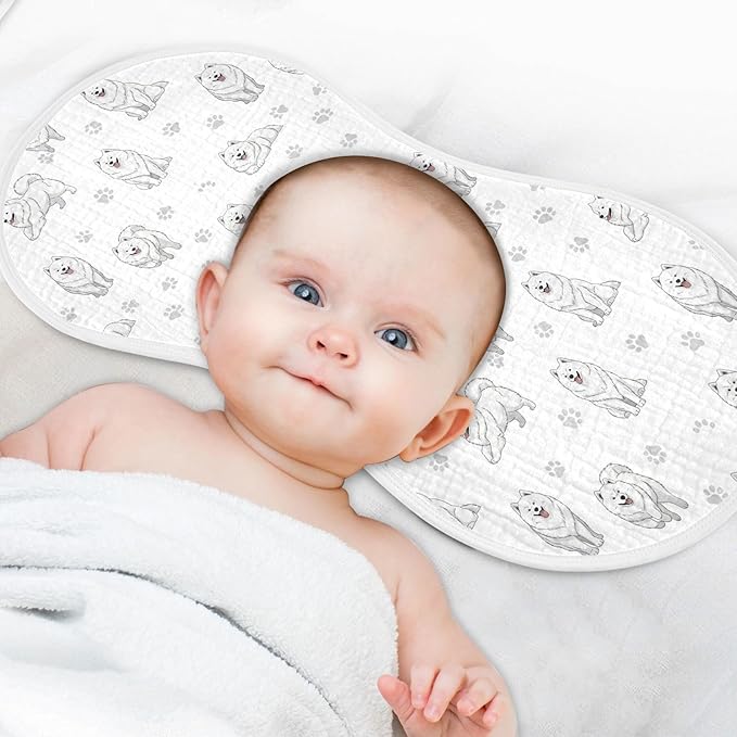 4 Pack Muslin Burp Cloths Samoyed Dogs White Cotton Baby Burp Cloths Soft Burping Cloth Absorbent Spit Up Rags for Newborn Baby Boys Girls 22x11 Inch