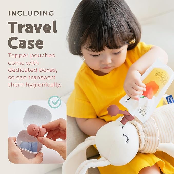 Octopus | Blue, Red | SoftSip Food Pouch Toppper | 2EA + Travel Case | Prevent Spills & Leakage | Protect Child Baby Toddler Mouth | Food Grade Silicone Reusable | Baby Led Weaning | BPA Free