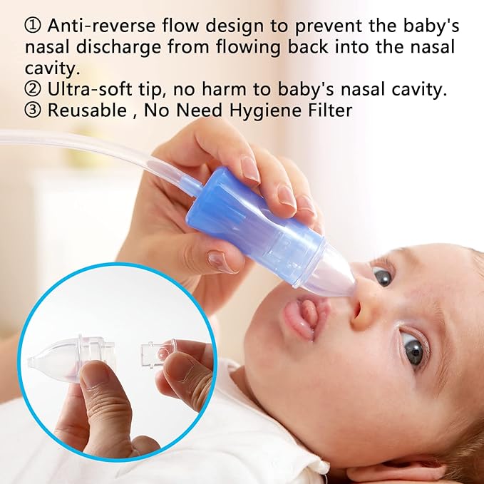 Nasal Aspirator & No Need Hygiene Filter,Reusable Nose Cleaner with Storage Case and Cleaning Brush, Soft Silicone Tips& Increased Suction Version, Easy to Use and Clean