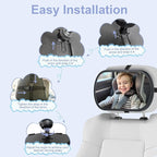 Baby Car Mirror for Backseat - Rear Facing Car Seat Mirror Safety for Infant Newborn - Easily Observe the Baby Move,Clear Wide View,360°Rotation, Secure, Shatterproof - Black