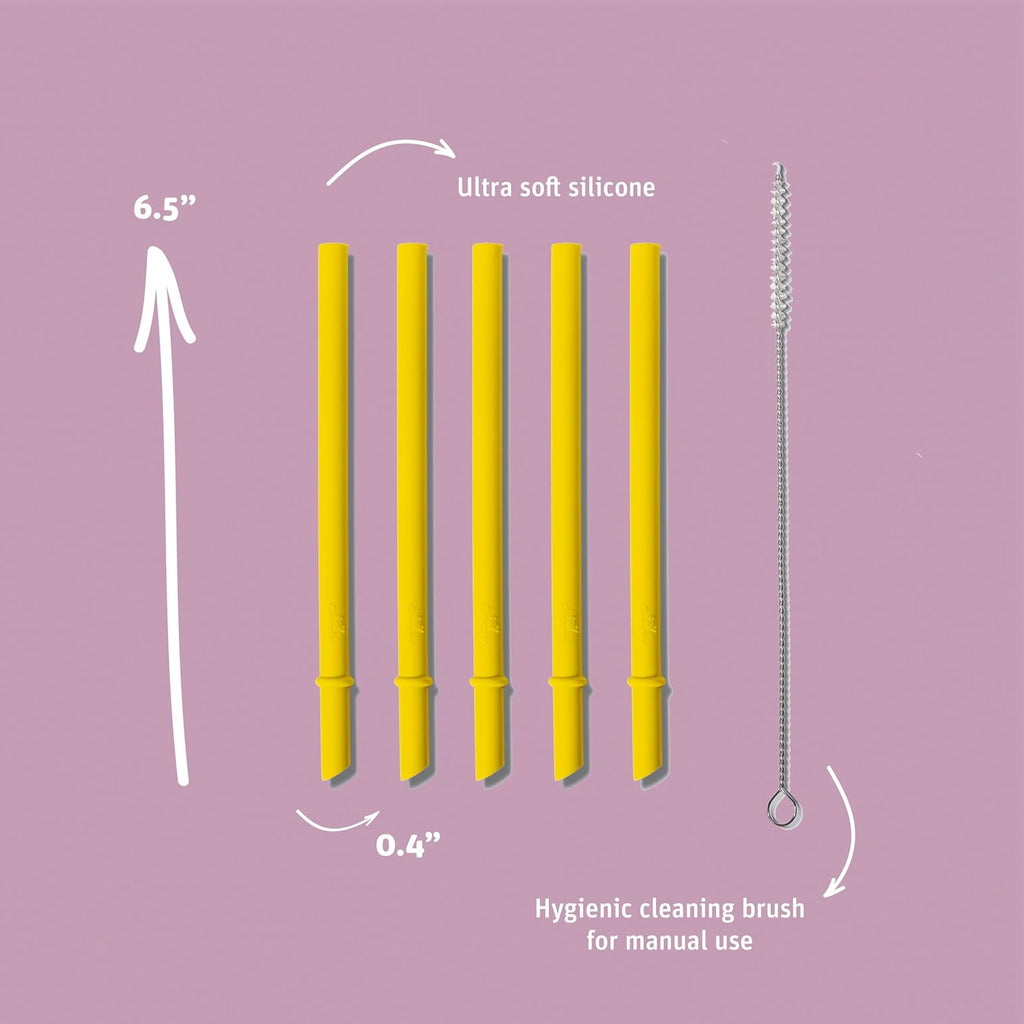 Avanchy Silicone Training Sippy Cup with Straw Lid – For Babies 6+ Months to Toddlers 1 Year Old – 8 oz Infant Water Cup for Baby Led Weaning, Yellow + 5 Reusable Straws