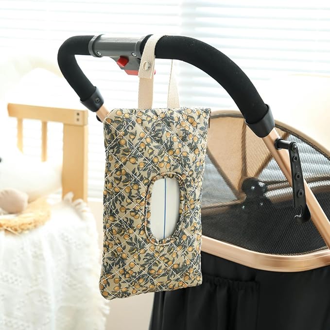 Quilted Baby Wipe Holder Floral Quilted Diaper Pouch Portable Mommy Bag for Travel Stroller Daily Casual (Green)