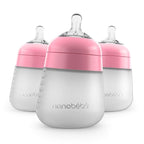 Nanobebe Flexy Silicone Baby Bottle, Anti-Colic, Natural Feel, Non-Collapsing Nipple, Non-Tip Stable Base, Easy to Clean, 3-Pack, Pink, 9oz