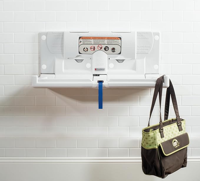 Foundations Classic Horizontal Wall-Mounted Baby Changing Station for Commercial Restrooms, Includes One Handed Adjustable Safety Strap & Liner Dispenser, Gray (100-EH)