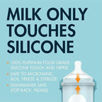 Boon Nursh Reusable Silicone Pouch Baby Bottles - Medium Flow Nipple - Silicone Baby Bottle Pouch and Nipple - Baby Feeding Essentials - Tie Dye - 3-6 Months - 3 Count - 8 Ounce