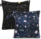 2pcs Cloth Diaper Wet Dry Bags, Waterproof Reusable Wet Bag with 2 Zipper Pockets & Handle, Washable Laundry Bags for Baby Adult Clothes Travel Beach Pool Daycare Yoga Gym Exercise Swimsuits,