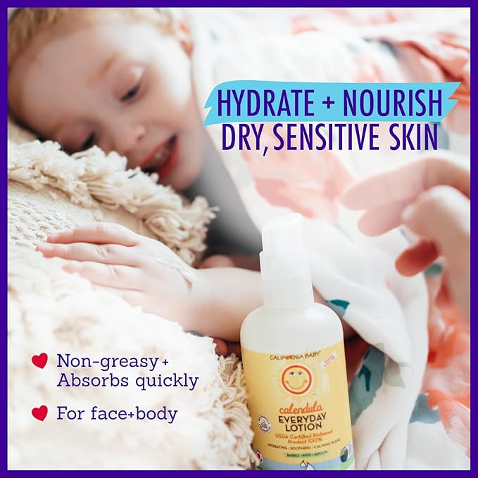 California Baby Calendula Lotion | 100% Plant-Based Moisturizer | Lavender Baby Lotion | Face Moisturizer For Dry Skin | Hypoallergenic | 8.5 oz.