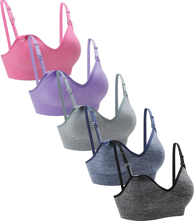 Suekaphin Nursing Bra 5pack Wireless V Neck Maternity Nursing Bra Bralette Low Cut Sleeping Breastfeeding with Extenders