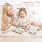 Baby Musical Instruments Set Wooden Montessori Musical Toys for Toddlers Neutral Colors Percussion Instruments Set with Modern Boho Xylophone Tambourine Educational Musical Toys for Preschool Kids