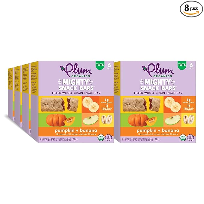 Plum Organics Mighty Snack Bars - Pumpkin and Banana - 0.67 oz Bars (Pack of 48) - Organic Fruit and Vegetable Toddler Food Snack Bars