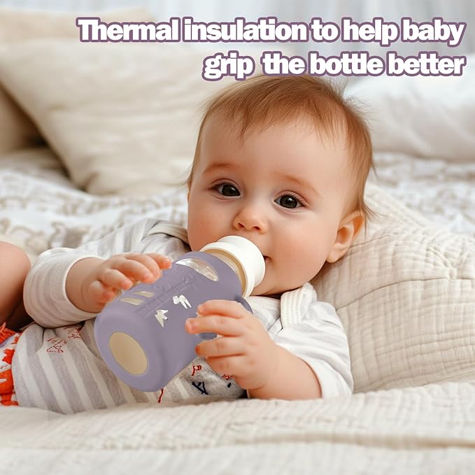 BUSOHA 3 Pack Silicone Sleeves for Dr. Brown's Glass Baby Bottles - Drop Protection Baby Bottle Sleeves,Compatible with Dr. Brown's Newborn Glass Bottles,with Silicone Handles,4 oz