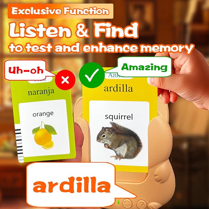 Talking Flash Cards for Kids - Spanish Bilingual English Flashcard for Toddlers 3-12, Test Mode, 510 Sight Words, Audible Pocket Speech, Sensory Toys for Autism, Boys Girls Gifts (Spanish)