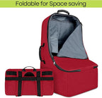 Padded Car Seat Travel Bag for Airplane, Heavy Duty Backpack for Air Travel, Water-Resistant Carrier with Shoulder Strap, Fits Most Car Seats (Red)