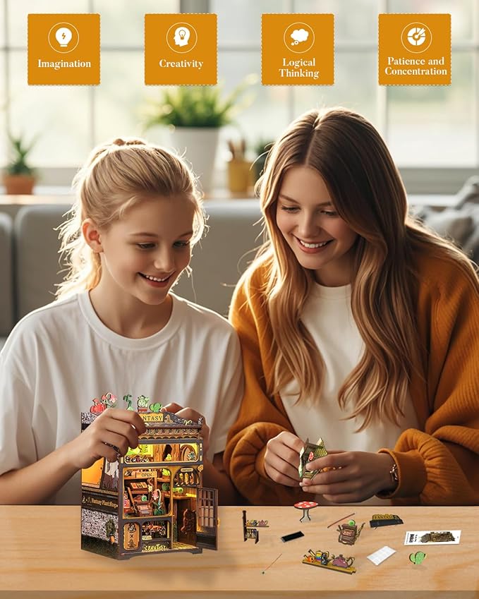 CUTEBEE Book Nook Kit - DIY Miniature House Kit for Beginners, Adults and Teens, Booknook Dollhouse Tiny House Bookshelf Decor 3D Wooden Puzzle Gifts for Family and Friends (Fantasy Plant Shop)