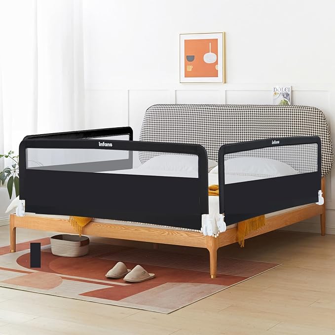 INFANS Bed Rail for Toddlers, 58" Foldable Safety Baby Crib Rail Fit for Kids Twin, Extra Long Swing Down Bed Guardrail for Convertible Crib, Queen, Full, King Mattress Side Guard (Black)