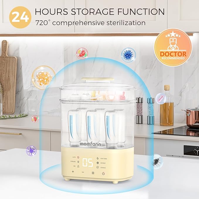 Bottle Sterilizer and Dryer, All-in-One Electric Steam Sterilizer Bottle Sanitizer for Baby Bottles, Pump Parts Accessories Newborn Essential Bottle Warmer for Breastmilk & Thaw (Yellow)