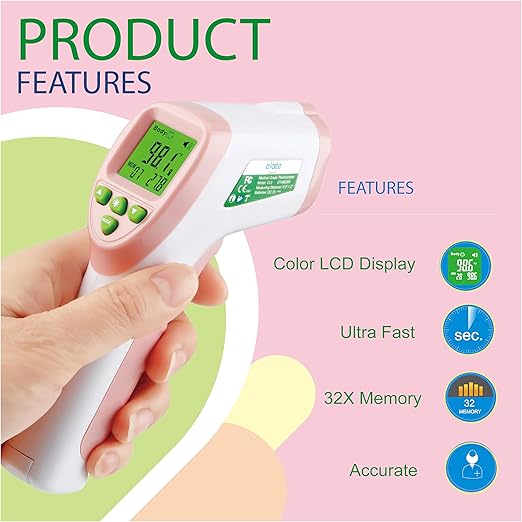 Elate Forehead Thermometer | Baby Thermometer for Adults, Kids, Infants | No-Touch Digital Infrared with Fever Alarm | Home Medical Grade for Nurse Accessories | Newborn Essentials