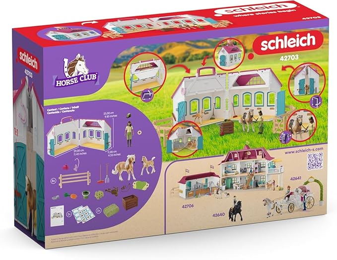 schleich Horse Club - 60PC Little Horseshoe Open Stable Playset - With 2 Horse Figurines, Action Figure, Stable and Accessories - Toy Horses for Girls and Boys - Kids Ages 5+ | 42703