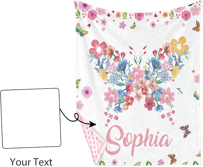 Personalized Baby Blankets for Girls, Custom Name Pink Butterfly Pattern Baby Blanket, Soft Minky Dot Blanket for Newborns and Toddlers, Ideal for Baby Showers Christmas Brithday Gifts