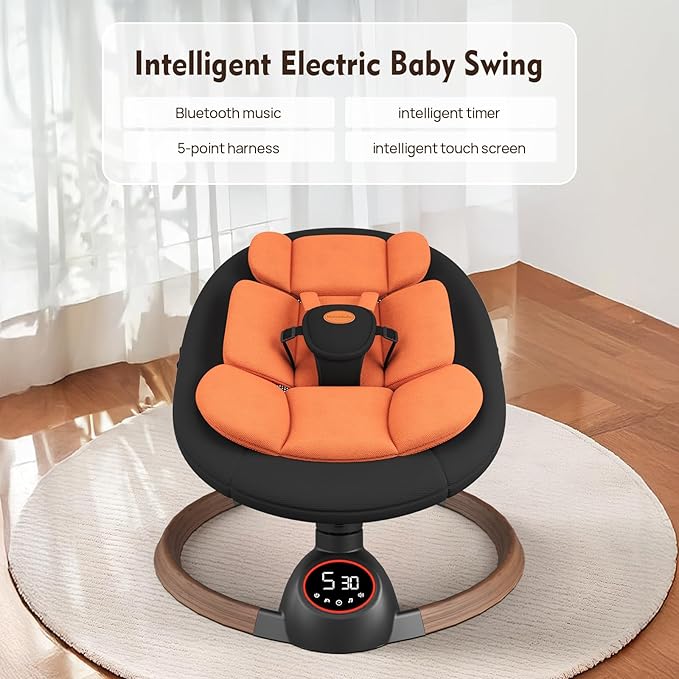 Baby Swings for Infants, Electric Baby Swing with Bluetooth and Preset Melodies, Portable Infant Swing for Indoor & Outdoor Use, 5 Speeds