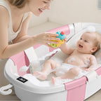 Collapsible Baby Bathtub, Baby Tubs for Newborns with Soft Cushion & Thermometer & Toy Organizer Mesh Bag, Infant Bathtub to Toddler 0-36 Months, Portable Travel Newborn Baby Bathtubs (Pink)