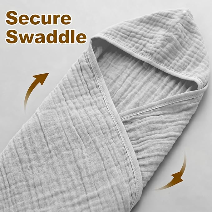 Organic Muslin Hooded Baby Bath Towels - 2 Pack 100% Organic Cotton Towel for Babies, Infants, Toddlers - 32x32Inch - Highly Absorbent and Newborn Essential(Grey Green)