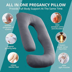 Sasttie Pregnancy Pillows for Sleeping, Jumbo U Shaped Cooling Full Body Pillow with Removable Cover, Pregnant Women Must Haves, Maternity Essential, Dark Grey