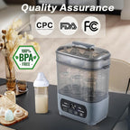 4-in-1 Baby Bottle Steamer and Dryer, Electric Steamer with Fast Drying, Universal Fit for All Bottles, LED Touch Screen & Auto Shut-Off Protection (Grey)