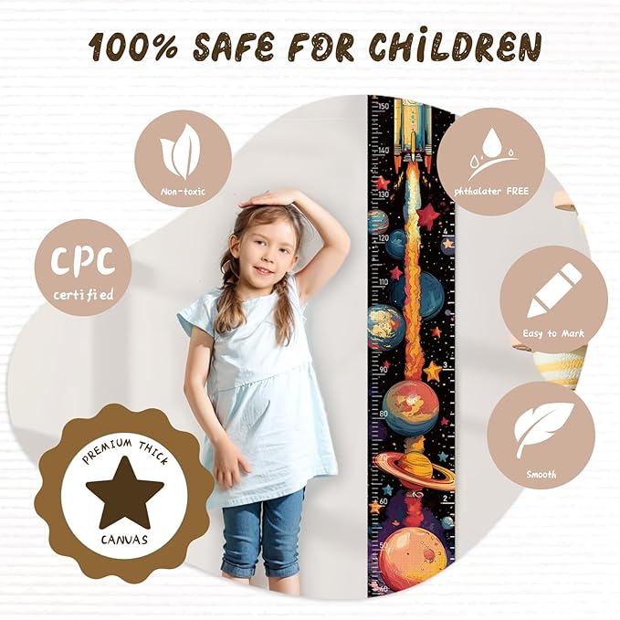 Personalized Name Kids Growth Chart for Wall, Rocket Premium Canvas Removable Height Chart for Kids, Height Measurement for Wall, Height Chart for Kids & Babies, Kids Nursery Decor