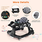 HONEY JOY 4-in-1 Baby Walker, Activity Push Walker w/3 Adjustable Heights, Smooth Wheels w/Adjustable Speed, Padded Seat, Music & Light, Foldable Car Walker for Baby Boys Girls Age 6 Months+ (Black)