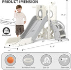 KORIMEFA 7 in 1 Toddler Slide, Kids Slide for Toddlers Baby 1-3 Years Old, Indoor and Outdoor with Basketball Hoop & Golf Set, Plastic Slides for Kids Easy Assembly, Grey