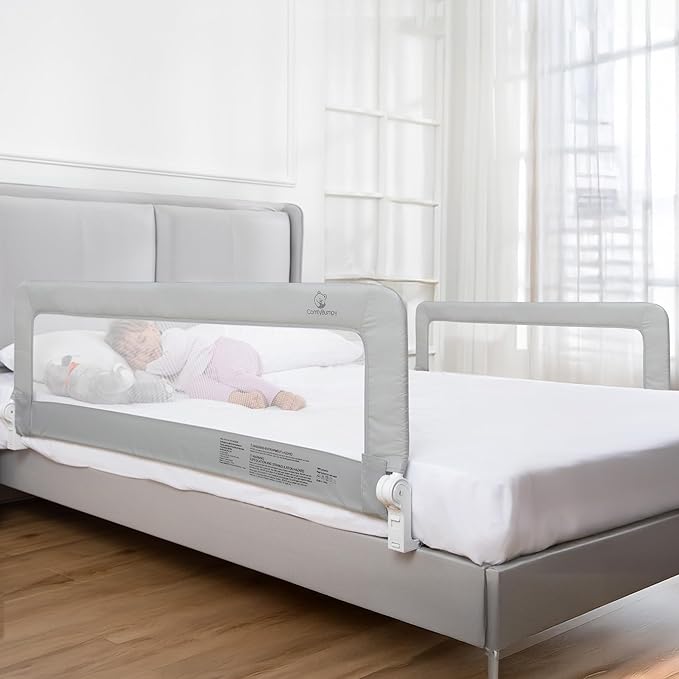 ComfyBumpy 2-Pack Bed Rail for Toddlers 55.5" L x 19.5" H | Toddler Bed Rails for Twin, Full, Queen & King Mattress Size | Swing Down Rail Guard | Mattress Side Rail for Kids | Gray