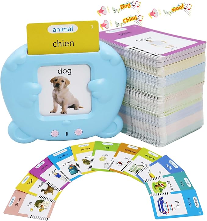 MAYAPHILOS English and French Talking Flash Cards with 510 Sight Words Learning Educational Toys to Learn French Pocket Speech Audible Flashcards for Toddlers