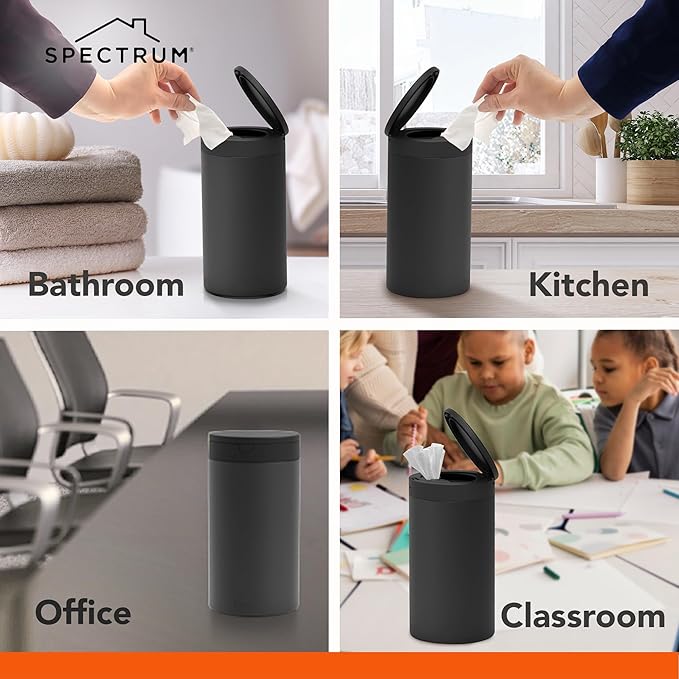 Spectrum Disinfecting Wipes Container with Push Button Lid - Refillable Dispenser for Bathroom, Kitchen, Classroom, Countertop, & Home - Stainless Steel & Rust-Resistant Disinfectant Wipes Holder
