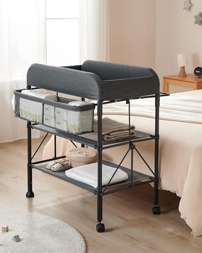 BEKA Diaper Changing Station, Portable Changing Table for Baby, Waterproof, Folding Portable Changing Station, Adjustable Height w/Organizer, Mobile Nursery Diaper Changing Table for Baby, Newborn