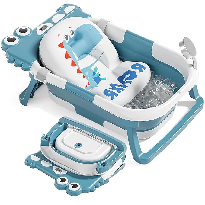 TPN Collapsible Baby Bathtub, Baby Bath Tub with Soft Cushion & Real-Time Thermometer, Baby Bathtub Infant to Toddler Tub (0-36 Months), Portable Newborn Travel Bath tub