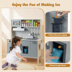 HONEY JOY Kids Kitchen Playset, Wooden Play Kitchen for Toddlers, Microwave, Range Hood, Ice Maker, 18 Cooking Accessories, Little Chef Pretend Play Toy Kitchen Set, Gift for Boys Girls, Gray